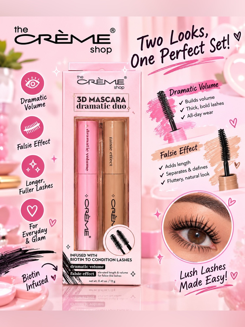 The CRΓME Shop 3D Mascara Dramatic Duo β Pink & Gold Volumizing Set